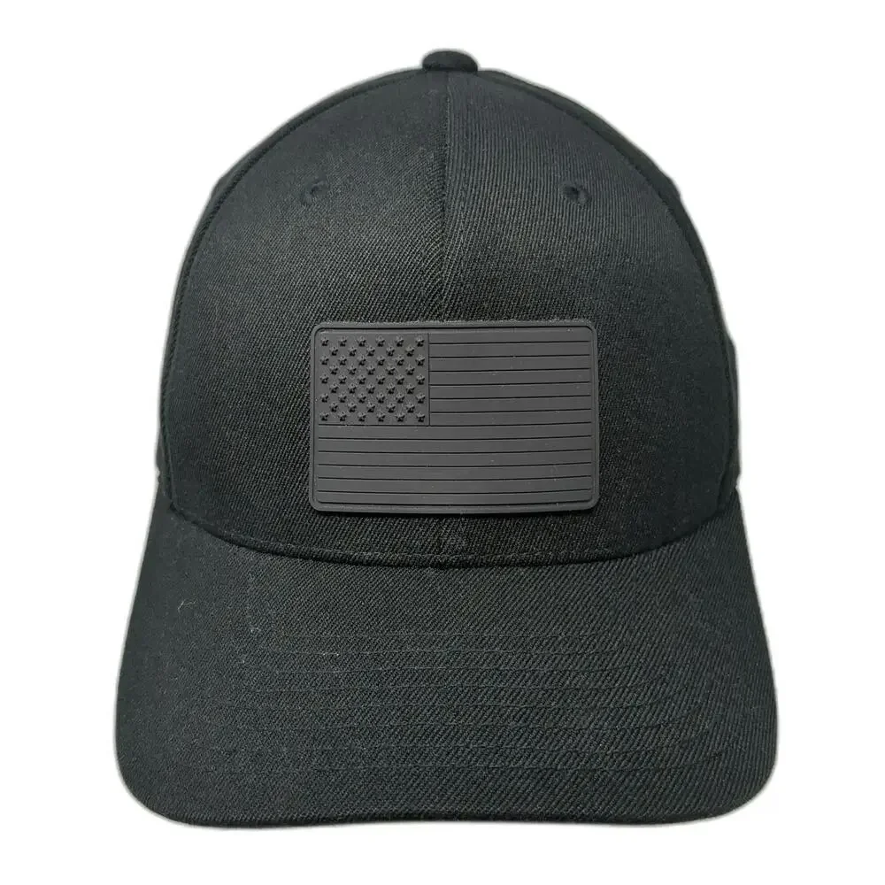 Branded Bills Baseball Cap Black XL American Flag Raised Rubber Patch Hat